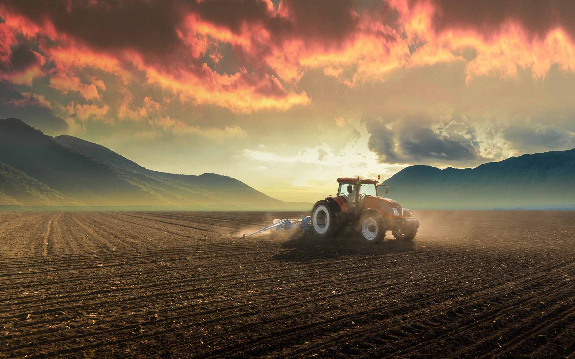 Farmer with tractor seeding